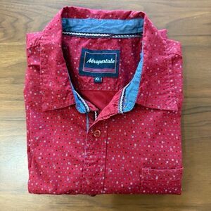 Aéropostale‎ Shirt Mens Extra Large Red Casual Short Sleeve Button Up Polka Dot
